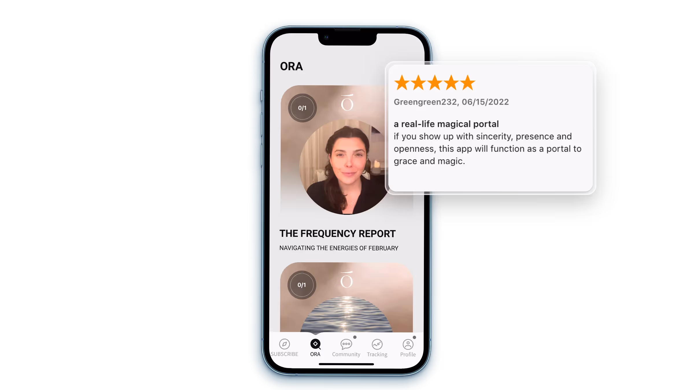 The Ora app for iphone with a 5-star review that calls it "A real life magic portal"